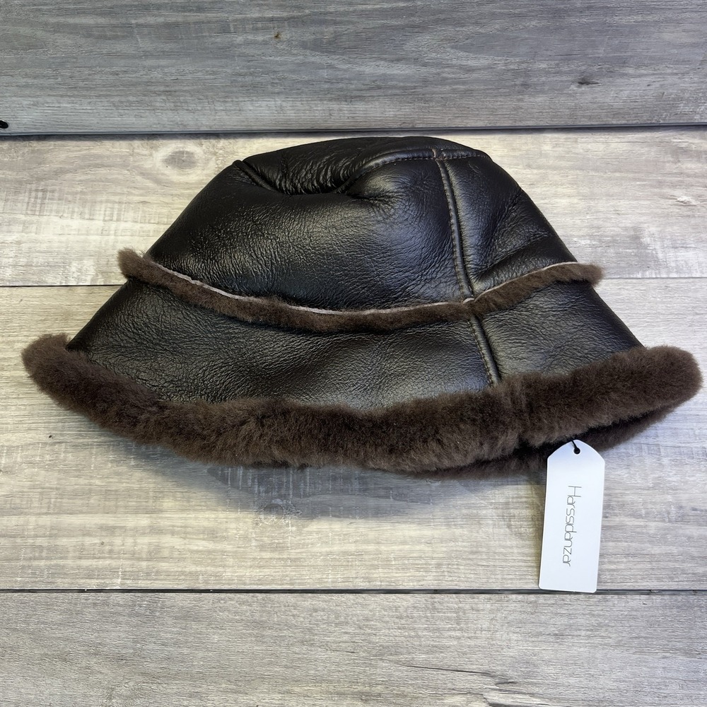 Harssidanzar Winter Fishing Hats S Men & Women Lambskin Shearling Leather NWT